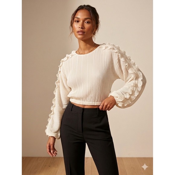Endless Rose Tops - NWT Romantic Endless Rose Pleated Top with Ruffle Sleeve Cream Off White XS